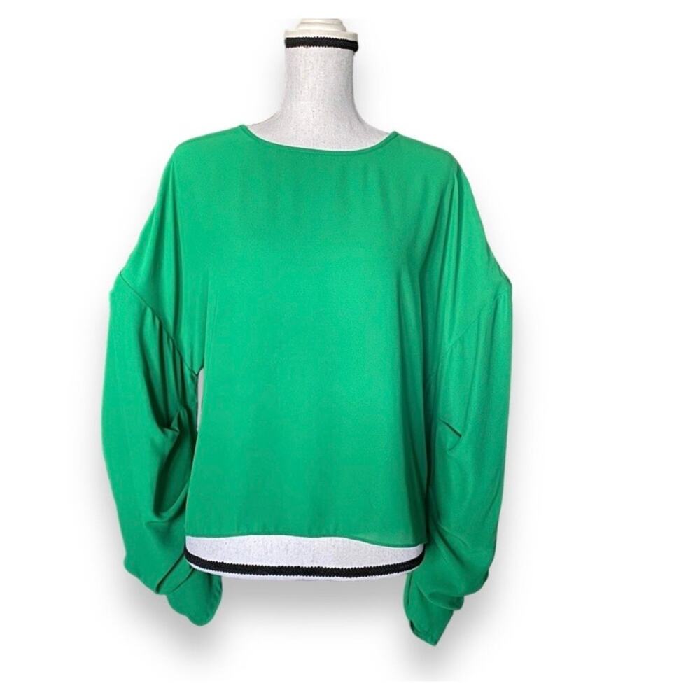 Amanda Uprichard Long Sleeve Chiffon Blouse Top Sz S Green Boatneck